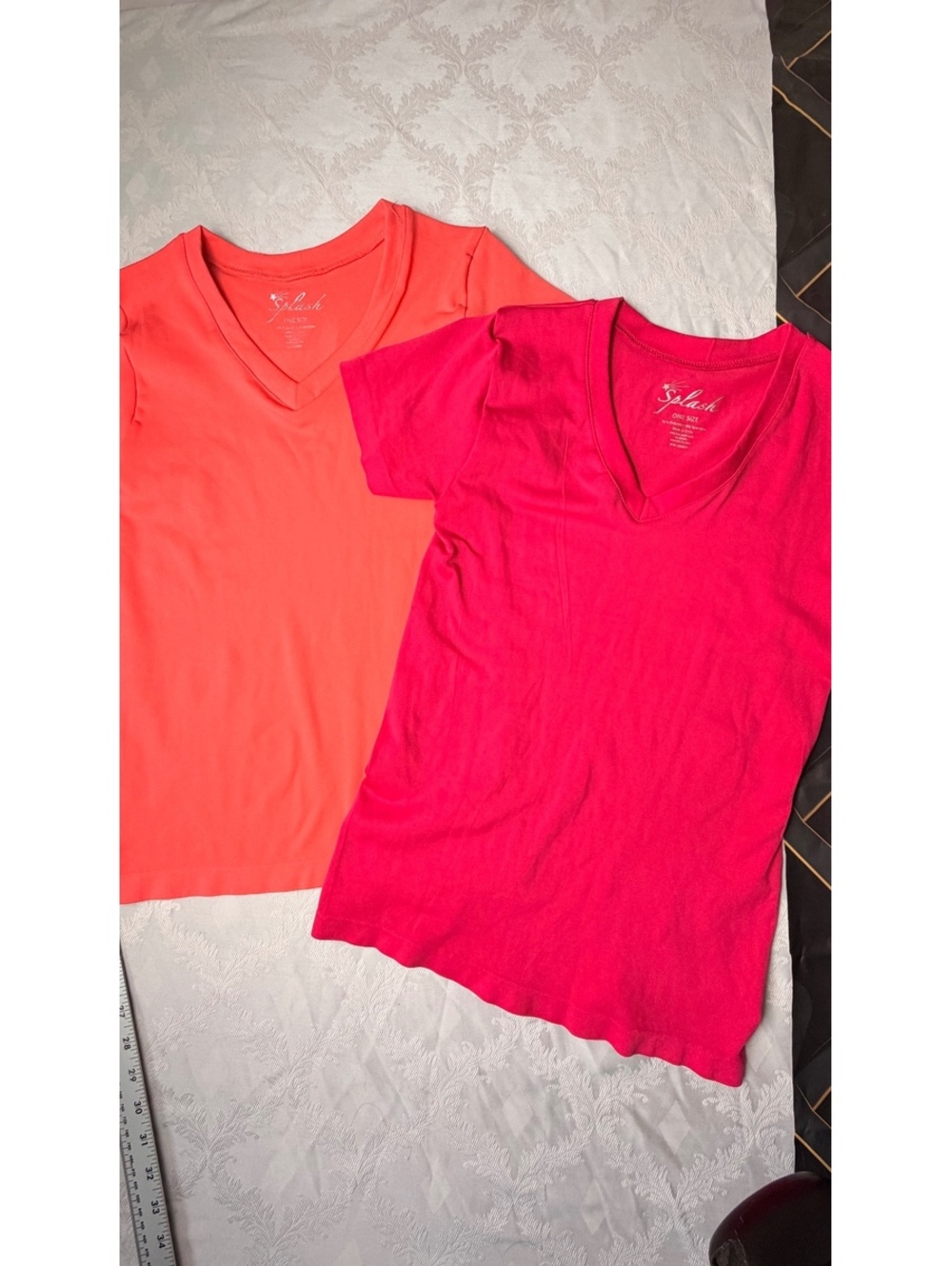 Splash Women's One Size V-Neck Short Sleeve T-Shirts, Set of 2, Coral and Pink